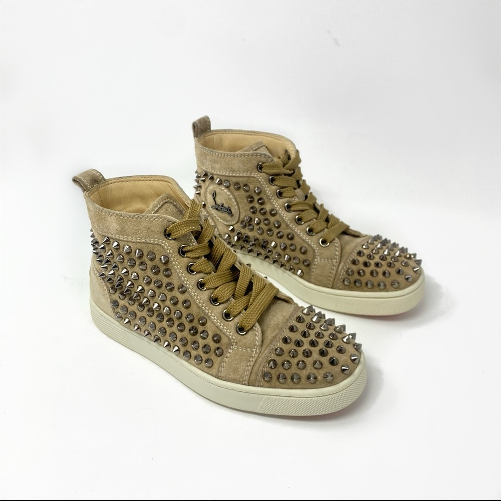 Christian Louboutin Louis Orlato Flat Spikes Taupe Shoes Sneakers 35.5